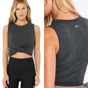 ALO Yoga Charcoal Twist-Front Cropped Tank